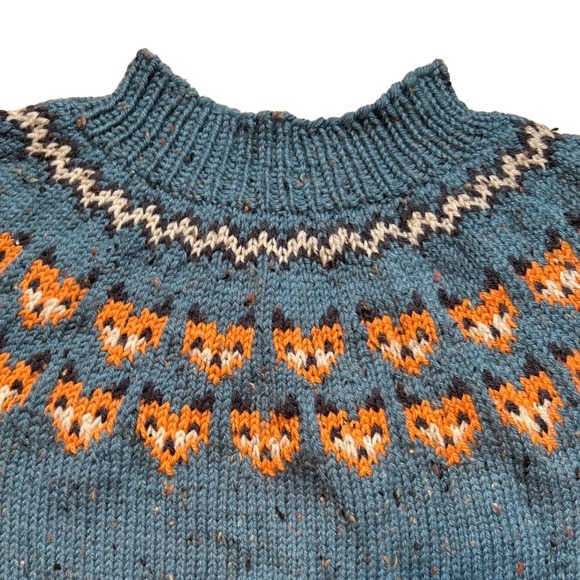 Kids Handemade Nordic Fair Isle Fox Design Wool Pullover Children's 15"W x 16" L - Picture 2 of 5